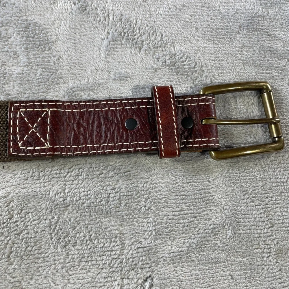 Chippewa Belt Mens 32 Leather Canvas Webbing Brown Olive USA C00088